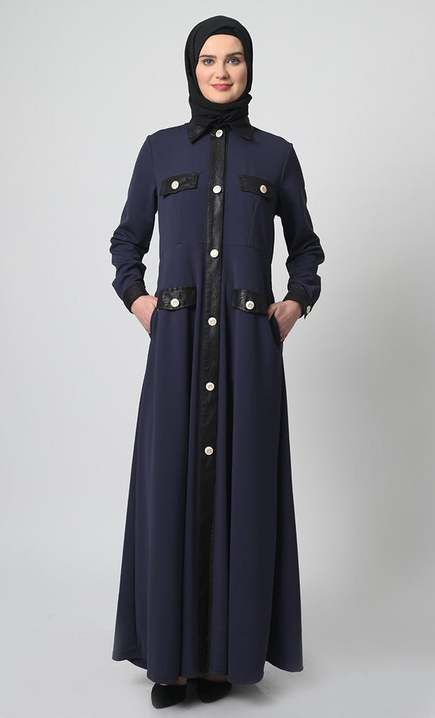 A - Line Pantroma Fabric Abaya – Full Sleeves, Flap Pockets - EastEssence.com