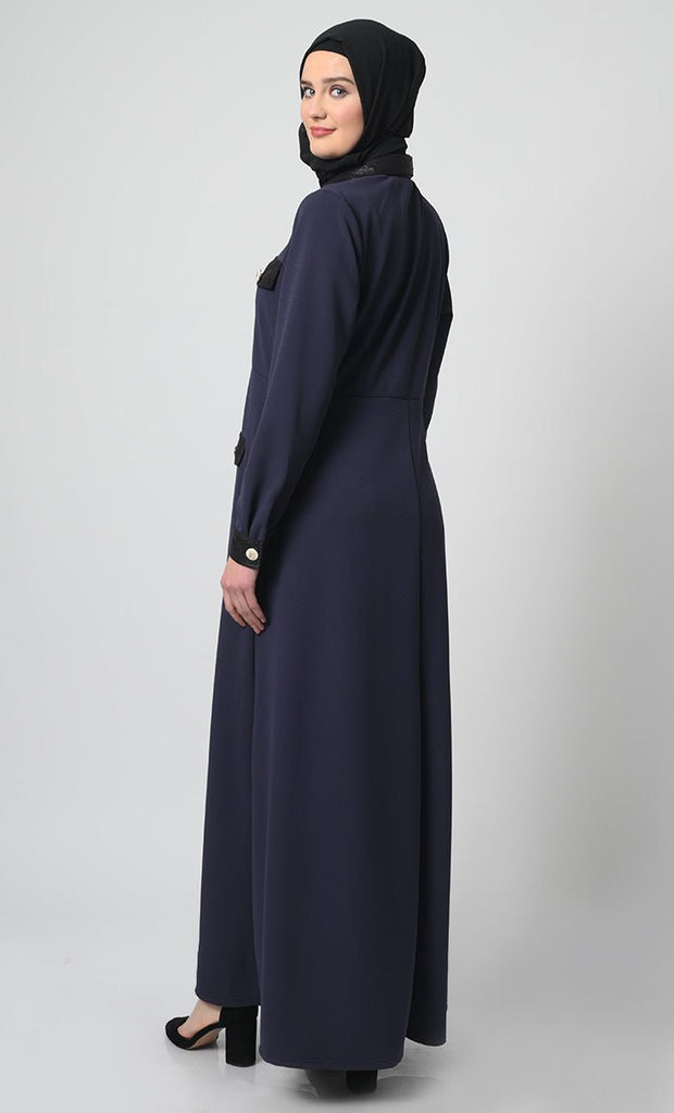 A - Line Pantroma Fabric Abaya – Full Sleeves, Flap Pockets - EastEssence.com