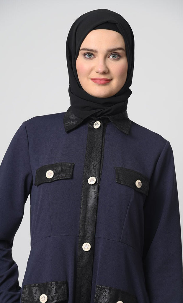 A - Line Pantroma Fabric Abaya – Full Sleeves, Flap Pockets - EastEssence.com