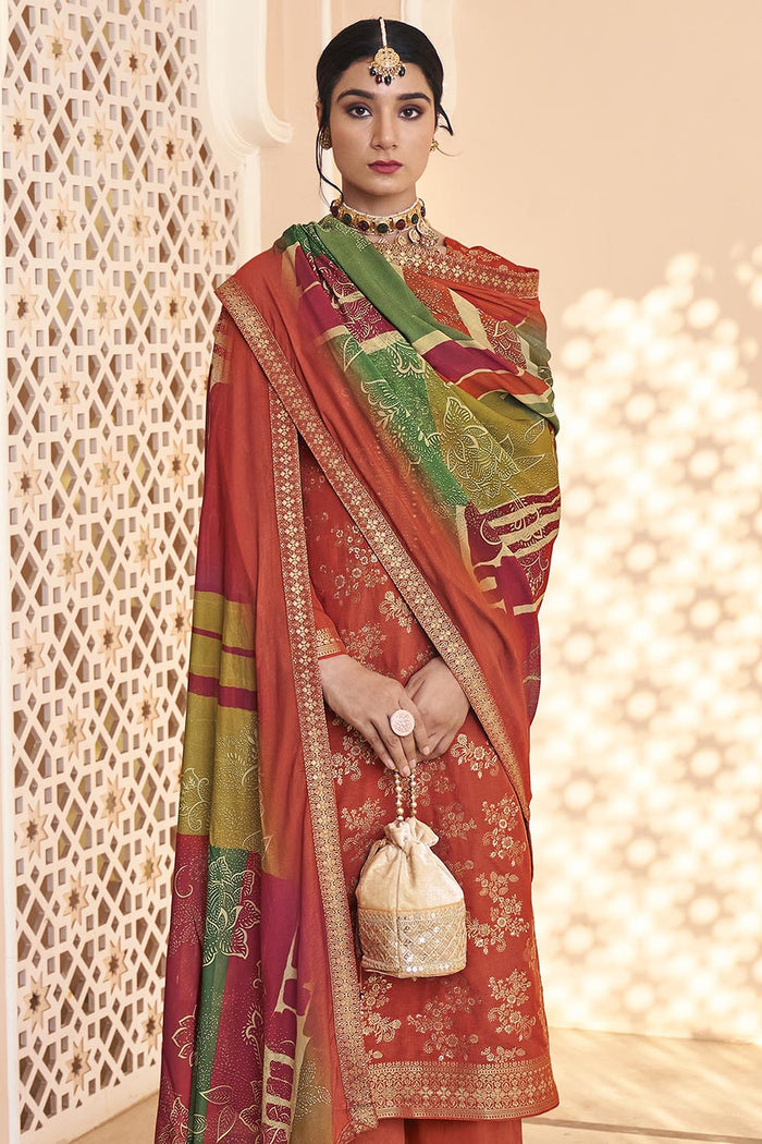 A - Line Silk Kurta with Sequin Embroidery, Pants Dupatta set - EastEssence.com