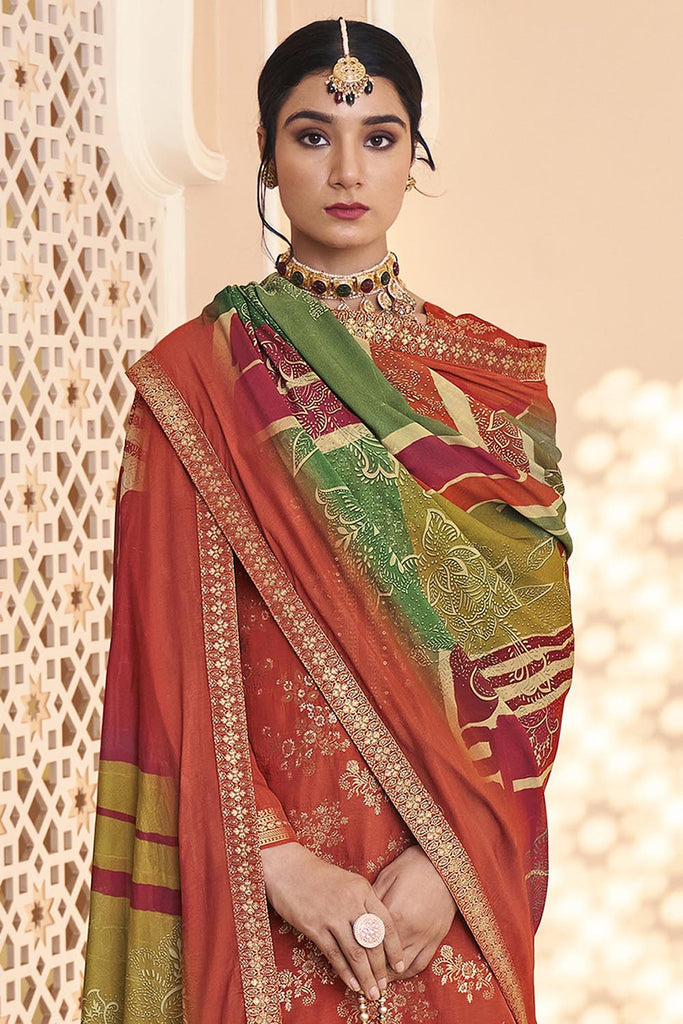 A - Line Silk Kurta with Sequin Embroidery, Pants Dupatta set - EastEssence.com