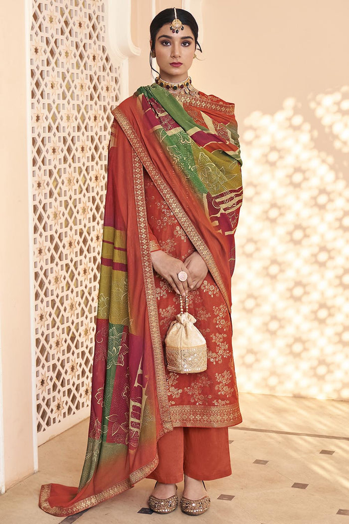 A - Line Silk Kurta with Sequin Embroidery, Pants Dupatta set - EastEssence.com