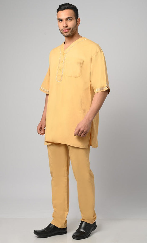 Aabid Modest Muslim Mens Embroidered Kurta Pajama Set - Final Sale - EastEssence.com