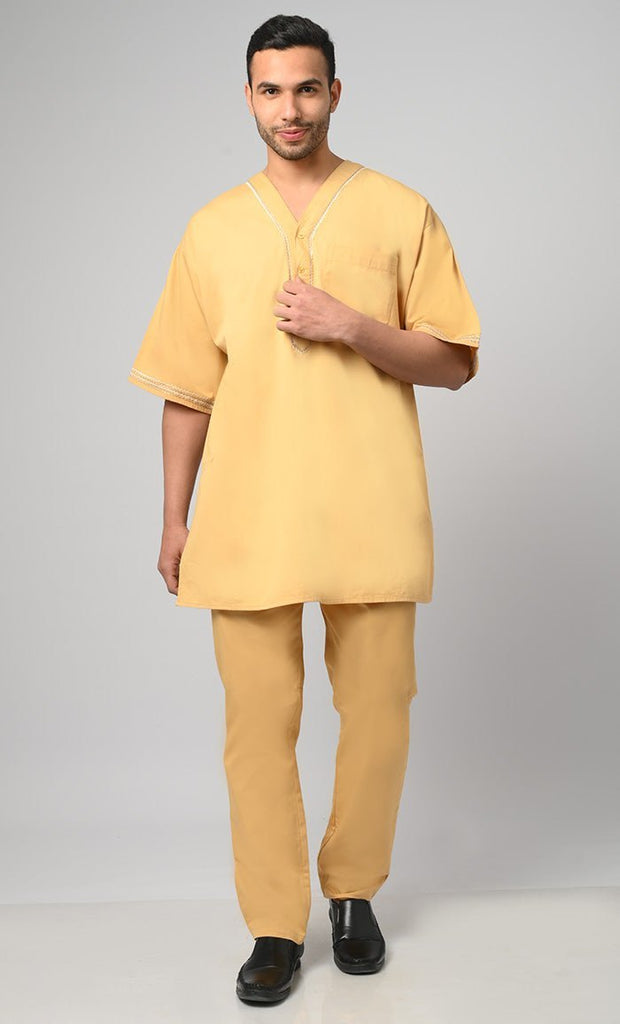 Aabid Modest Muslim Mens Embroidered Kurta Pajama Set - Final Sale - EastEssence.com