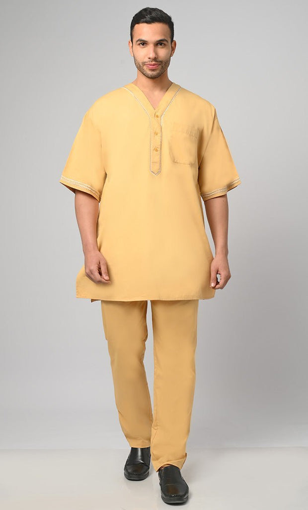 Aabid Modest Muslim Mens Embroidered Kurta Pajama Set - Final Sale - EastEssence.com