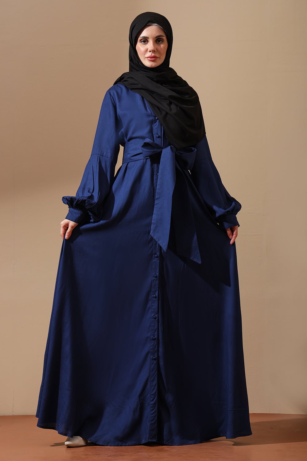 Abaya Dress with Statement Sleeves & Waist Tie - EastEssence.com