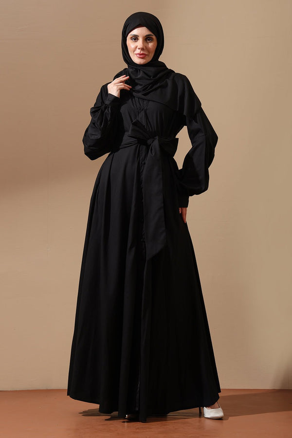 Abaya with Belted Waist & Draped Sleeves - EastEssence.com