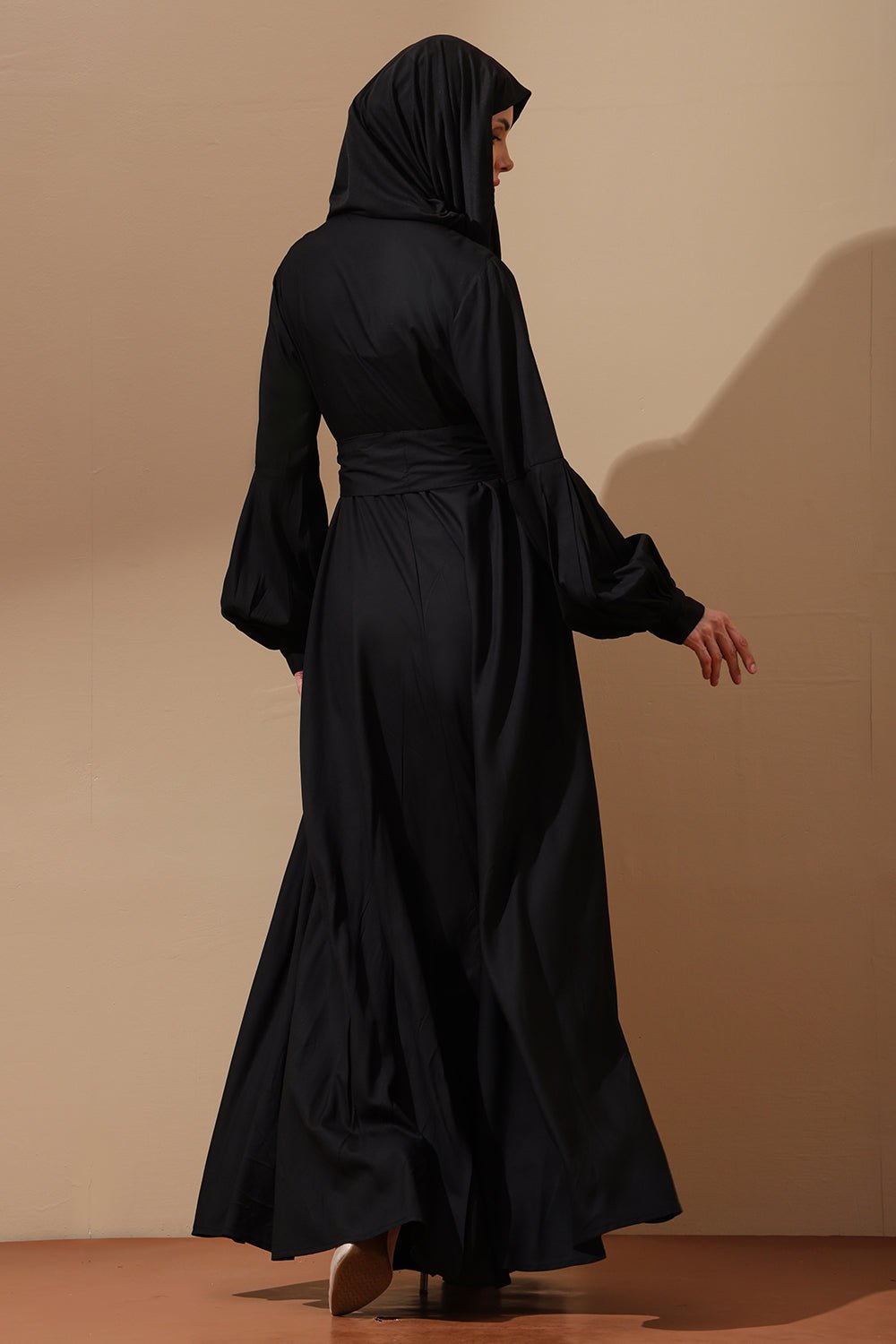 Abaya with Belted Waist & Draped Sleeves - EastEssence.com