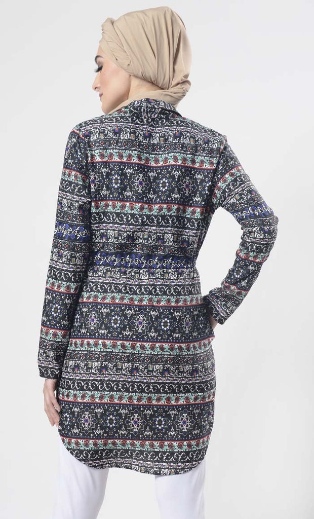 Abstract Printed Shrug Style Tunic - Final Sale - EastEssence.com