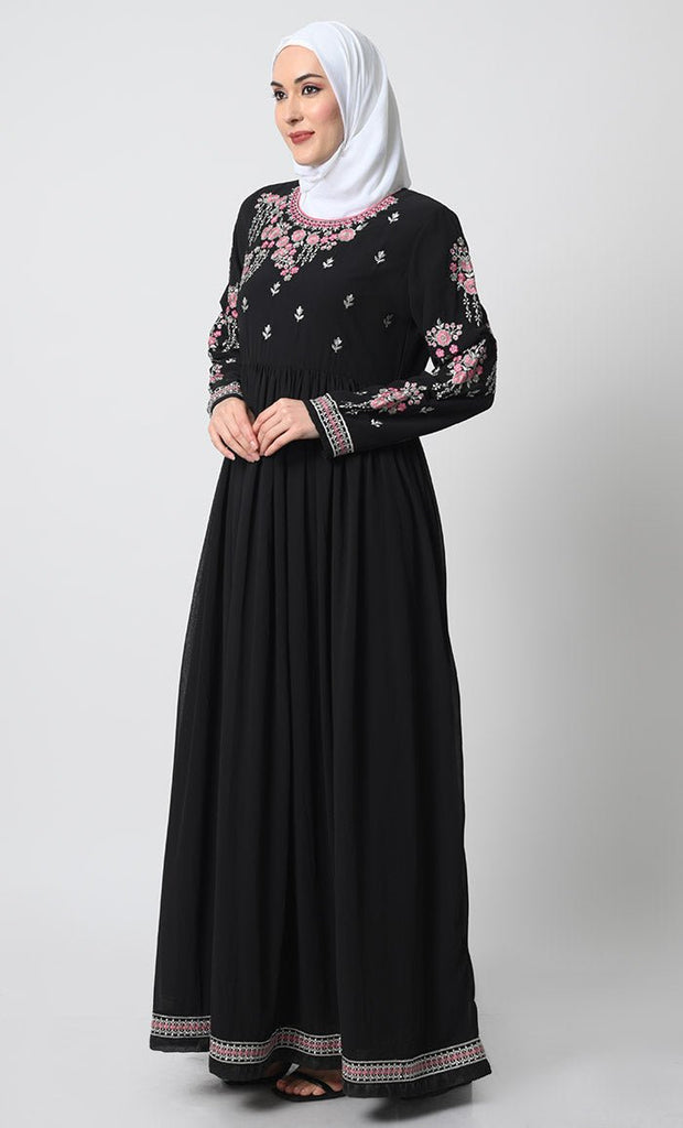 Anarkali Abaya dress with zari embroidery - EastEssence.com