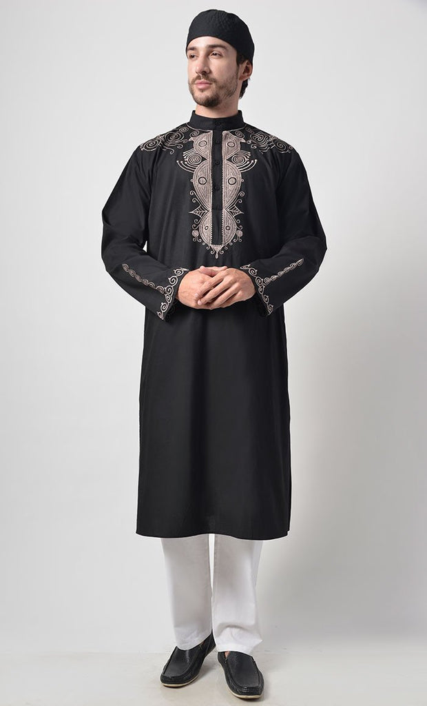 Ancient Motifs Embroidered Yoke Cotton Tunic - Final Sale - EastEssence.com