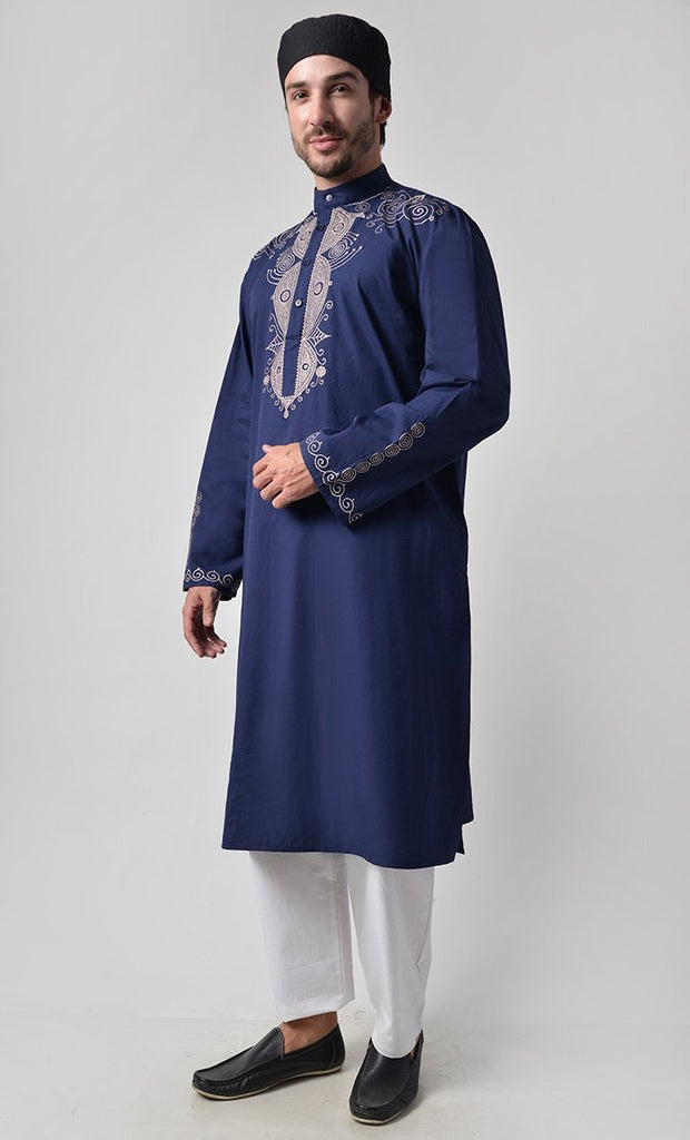 Ancient Motifs Embroidered Yoke Cotton Tunic - Final Sale - EastEssence.com