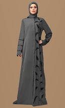 Arabic Grey Enchantress Embroidered Abaya with Pockets - EastEssence.com