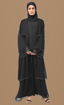 Arabic Layered Detail Chiffon Shrug with Crepe Inner - EastEssence.com