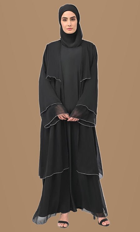 Arabic Layered Detail Chiffon Shrug with Crepe Inner - EastEssence.com