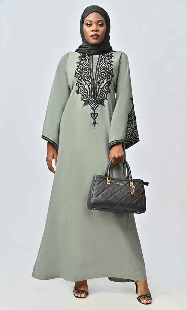 Arabic Women Beautiful Dori Work Detailing Abaya With Pockets - Final Sale - EastEssence.com