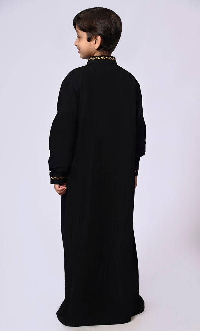 Boy's Black Embroidered Thobe