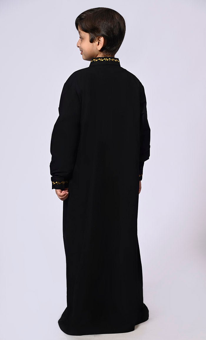 Boy's Black Embroidered Thobe