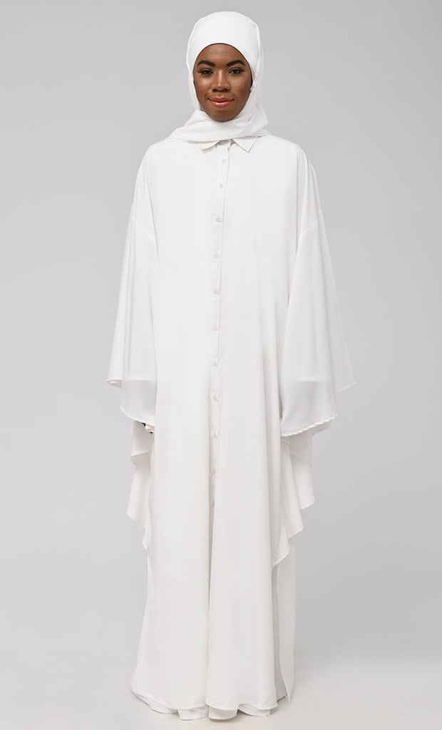 Asr Modest Button Down Kaftan Style Prayer Dress For Women (2Pc+H) - Final Sale - EastEssence.com