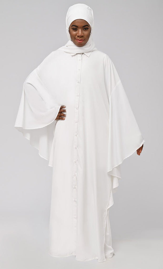 Asr Modest Button Down Kaftan Style Prayer Dress For Women (2Pc+H) - Final Sale - EastEssence.com