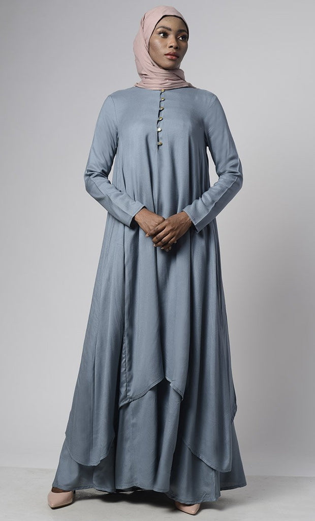 Asymmetrical double layered modest wear muslimah abaya dress - Final Sale - EastEssence.com