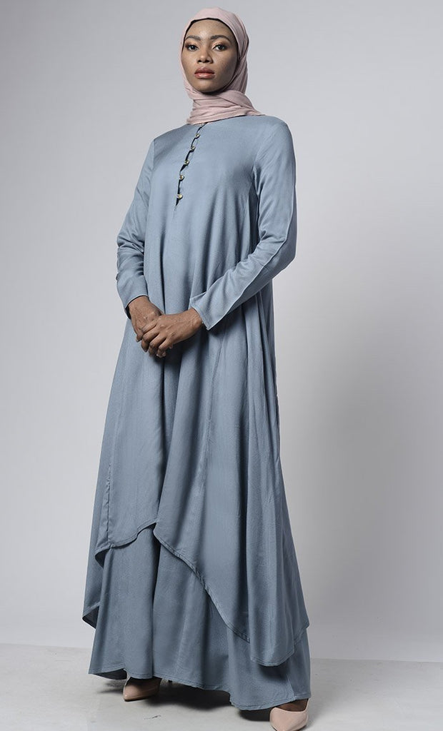 Asymmetrical double layered modest wear muslimah abaya dress - Final Sale - EastEssence.com