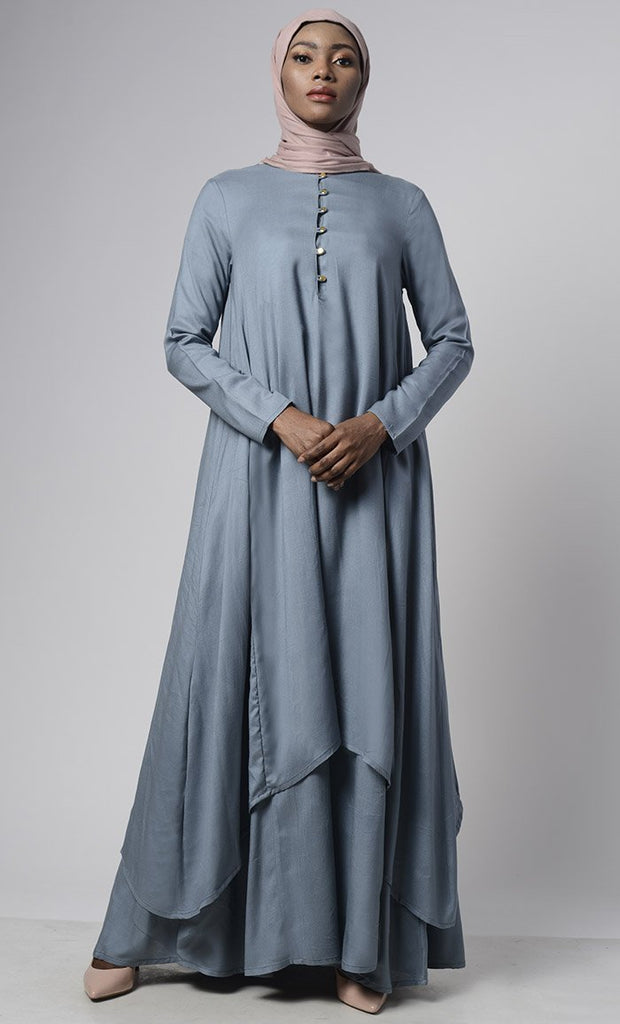 Asymmetrical double layered modest wear muslimah abaya dress - Final Sale - EastEssence.com