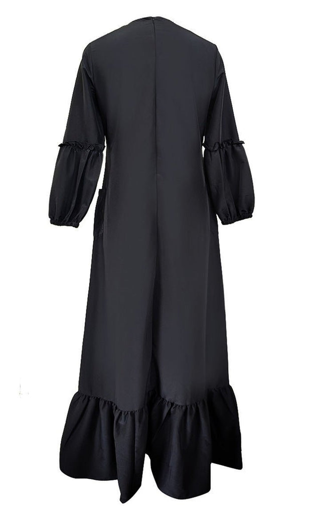 Basic Black Kashibo Ruffle Detailing Sleeves Abaya - Final Sale - EastEssence.com