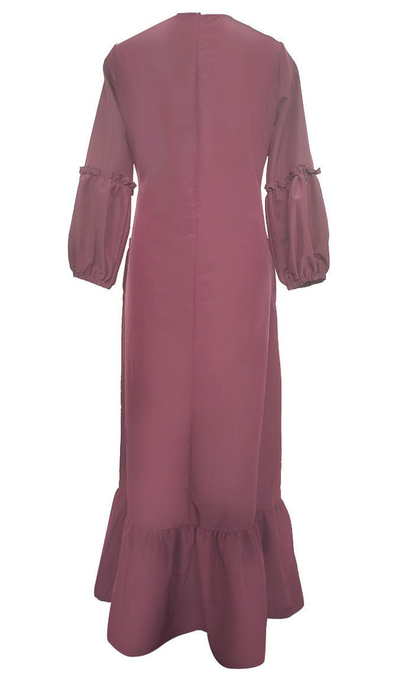 Basic Maroon Kashibo Ruffle Detailing Sleeves Abaya - Final Sale - EastEssence.com