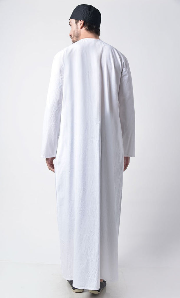 Basic Men's Front Button Detail Thobe (White) - Final Sale - EastEssence.com