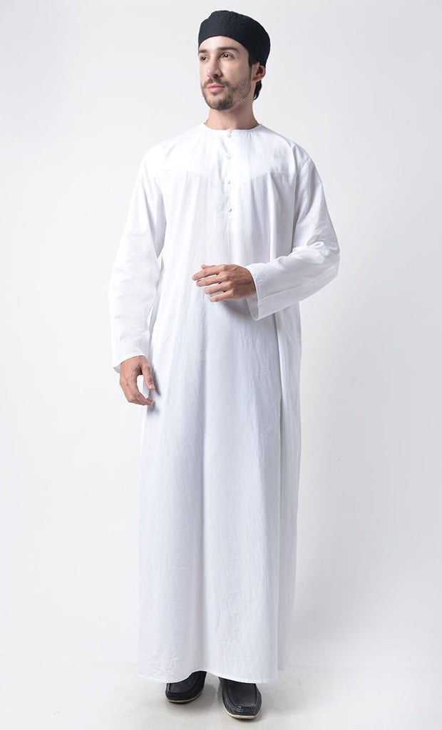 Basic Men's Front Button Detail Thobe (White) - Final Sale - EastEssence.com