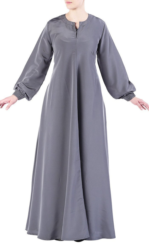 Basic Puffed Sleeves Asymmetrical Abaya Dress - Final Sale - EastEssence.com