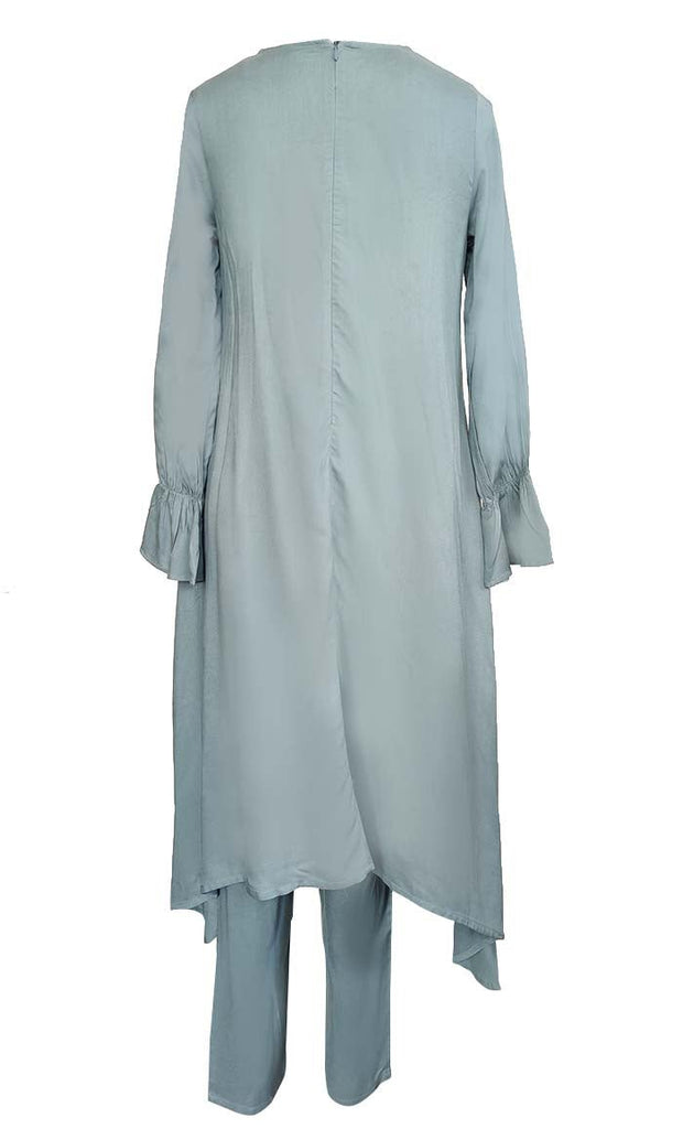 Basic Sky Asymmetrical Kurta With Comfortable Bottom - Final Sale - EastEssence.com