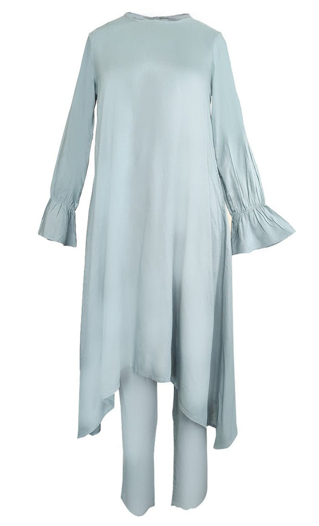 Basic Sky Asymmetrical Kurta With Comfortable Bottom - Final Sale - EastEssence.com