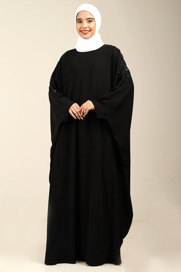 Beaded Batwing Sleeve Firdous Kaftan Abaya with Boat Neck - EastEssence.com