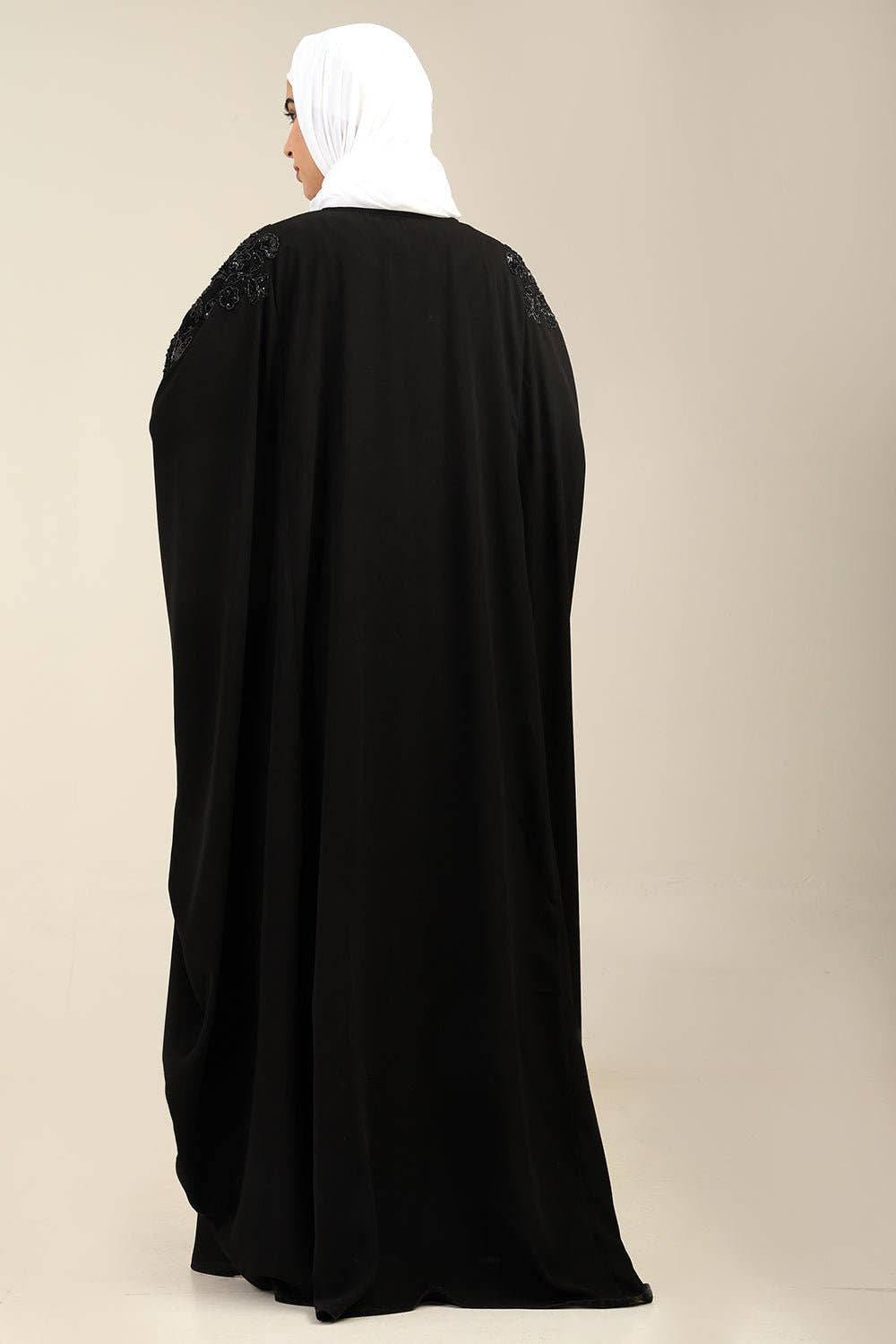 Beaded Batwing Sleeve Firdous Kaftan Abaya with Boat Neck - EastEssence.com