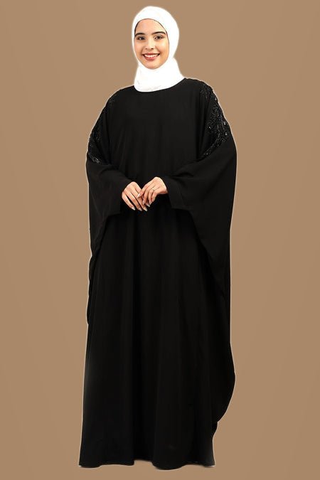 Beaded Batwing Sleeve Firdous Kaftan Abaya with Boat Neck - EastEssence.com