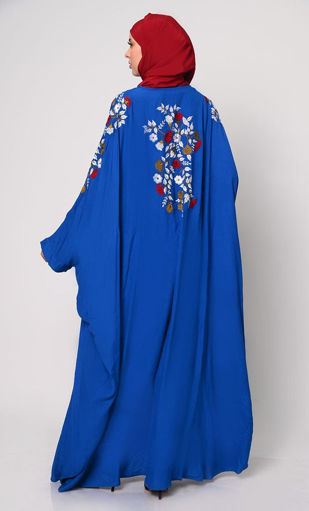 Beautiful Floral Embroiderd Zara Blue Kaftan with Pockets - EastEssence.com