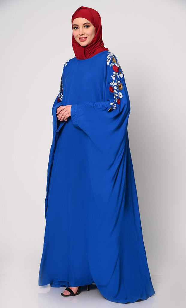 Beautiful Floral Embroiderd Zara Blue Kaftan with Pockets - EastEssence.com