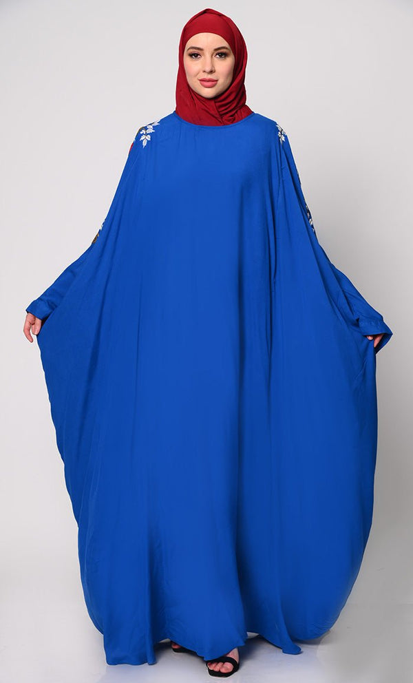 Beautiful Floral Embroiderd Zara Blue Kaftan with Pockets Beautiful Floral Embroiderd Zara Blue Kaftan with Pockets