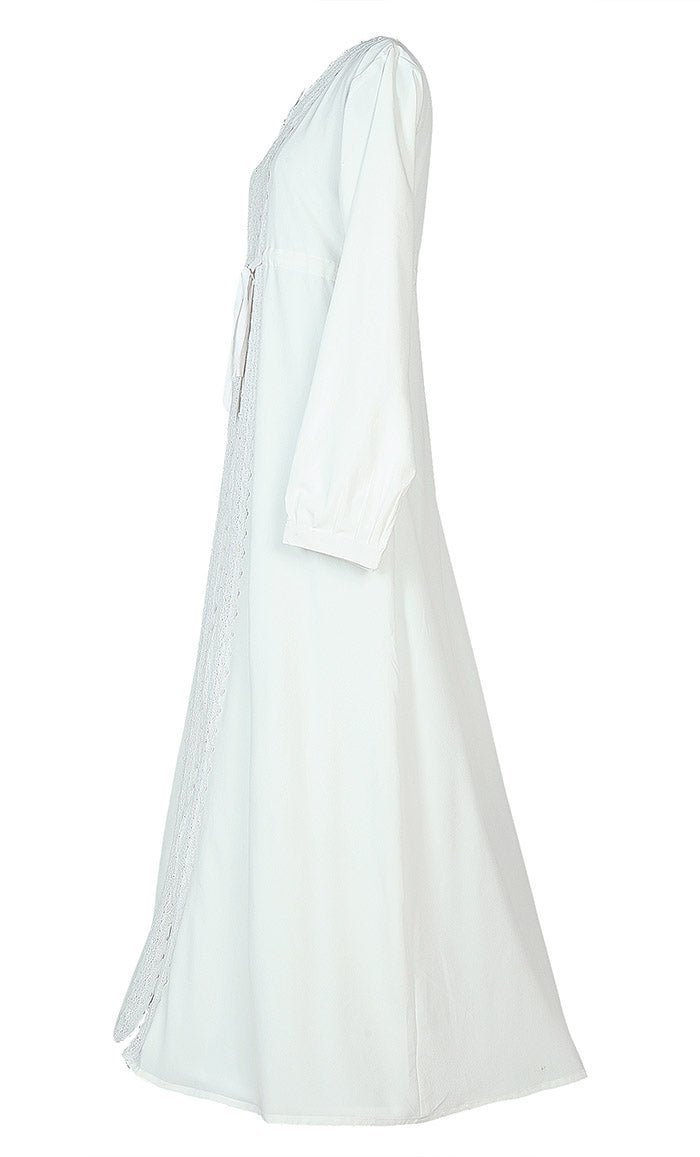 Beautiful Front Lace Detailing With Zipper Hajj / Umrah Abaya Included Pockets - Final Sale - EastEssence.com