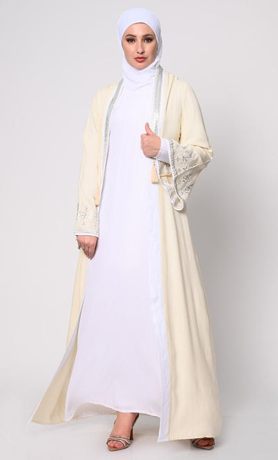 Beautiful Women's 2pc Embroidered Cream Shrug And Inner Set - EastEssence.com