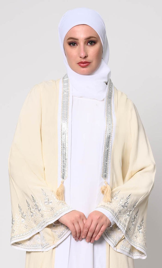 Beautiful Women's 2pc Embroidered Cream Shrug And Inner Set - EastEssence.com