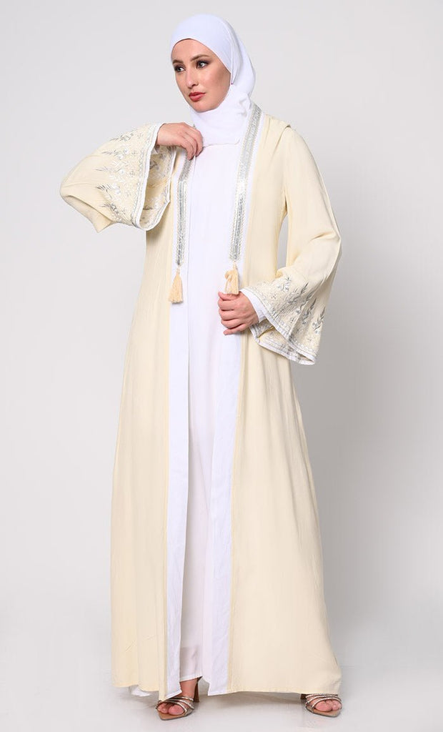 Beautiful Women's 2pc Embroidered Cream Shrug And Inner Set - EastEssence.com