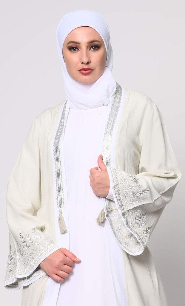 Beautiful Women's 2pc Embroidered Ivory Shrug And Inner Set - EastEssence.com