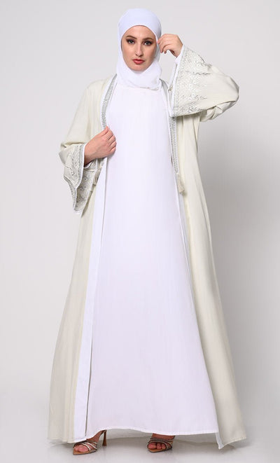 Beautiful Women's 2pc Embroidered Ivory Shrug And Inner Set - EastEssence.com