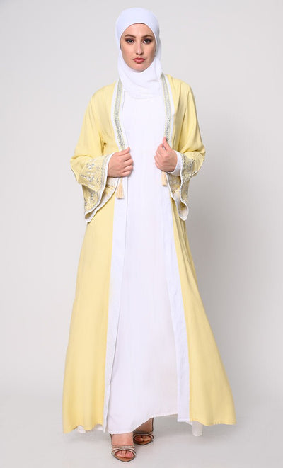 Beautiful Women's 2pc Embroidered Yellow Shrug And Inner Set - EastEssence.com