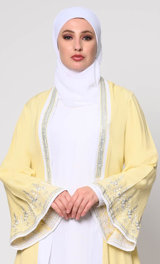 Beautiful Women's 2pc Embroidered Yellow Shrug And Inner Set - EastEssence.com