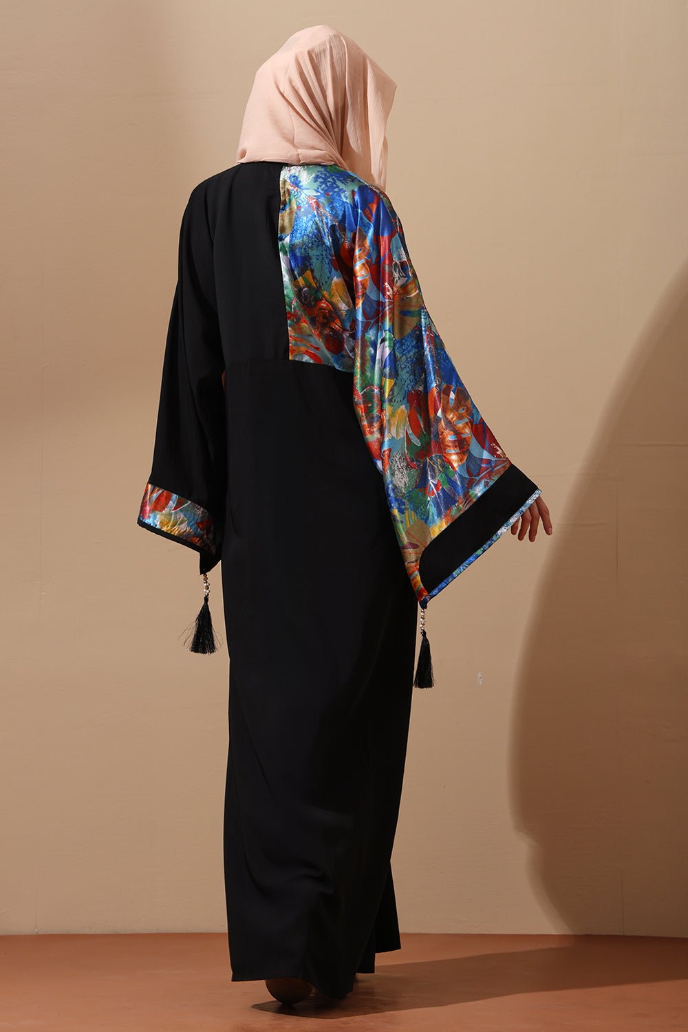 Black Abaya with Artistic Printed Sleeves - EastEssence.com