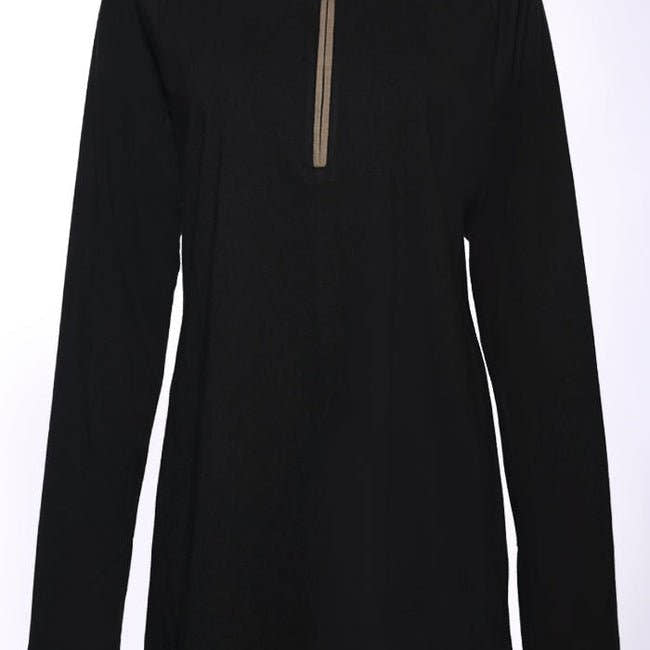 Black Casual T-Shirt with Half Zip Closure - EastEssence.com